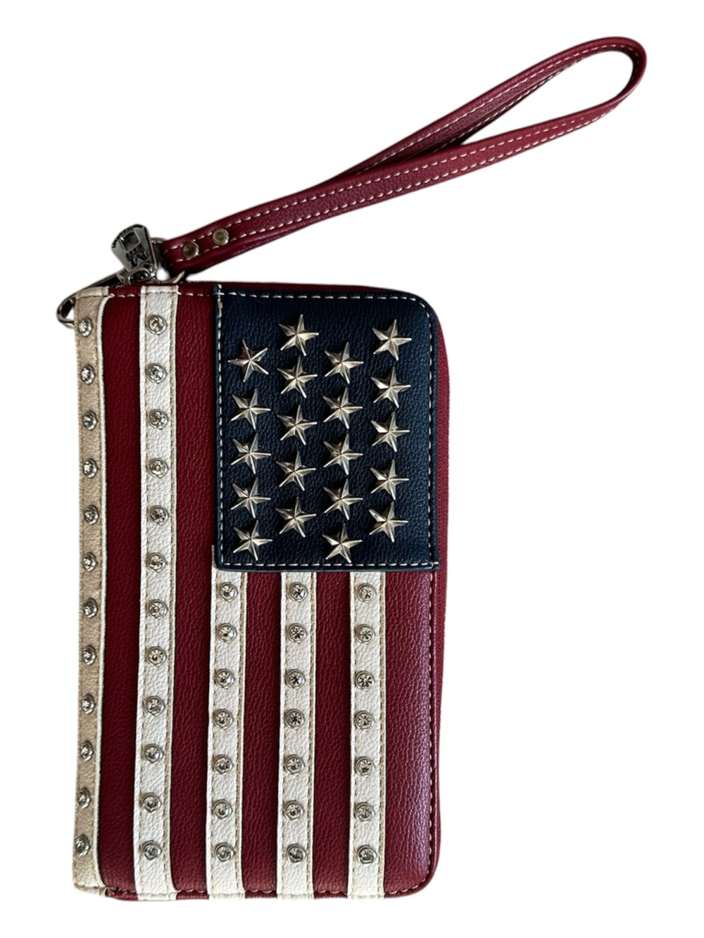 MONTANA WEST USA American Flag Vegan Leather Wallet/Wristlet Studded Rhinestones